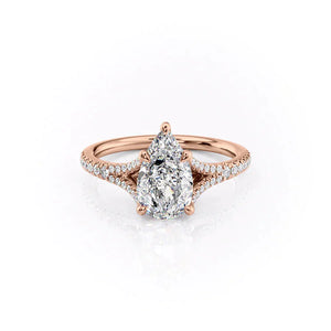 The Jade Set  With A 4 Carat Pear 14K Rose Gold Moissanite