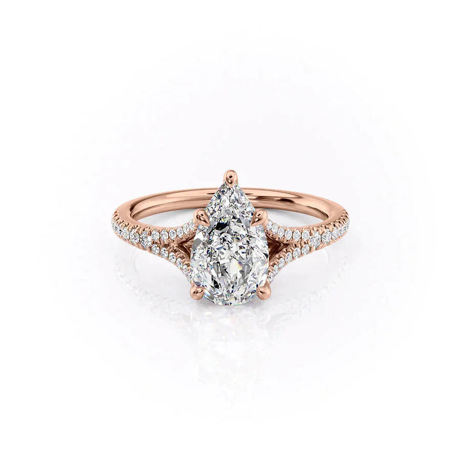 The Jade Set  With A 1 Carat Pear 14K Rose Gold Moissanite
