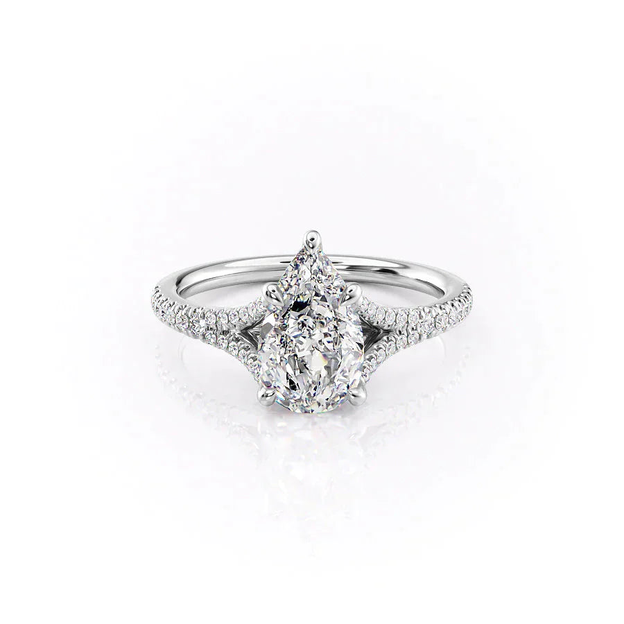 The Jade Set  With A 1 Carat Pear 14K White Gold Moissanite