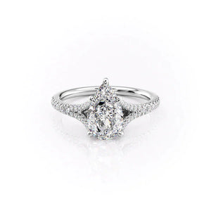 The Jade Set  With A 4 Carat Pear 18K White Gold Moissanite