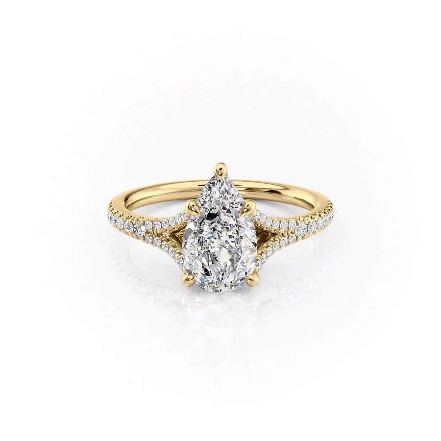 The Jade Set  With A 4 Carat Pear 18K Yellow Gold Moissanite
