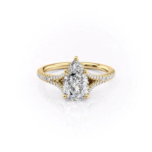 The Jade Set  With A 4 Carat Pear 18K Yellow Gold Moissanite
