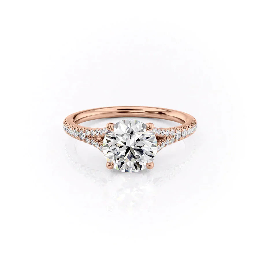The Jade Set  With A 4 Carat Round 14K Rose Gold Moissanite