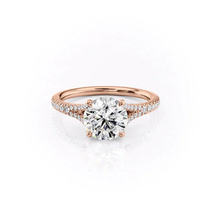 The Jade Set  With A 4 Carat Round 14K Rose Gold Moissanite