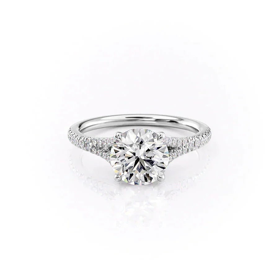 The Jade Set  With A 3 Carat Round 14K White Gold Moissanite