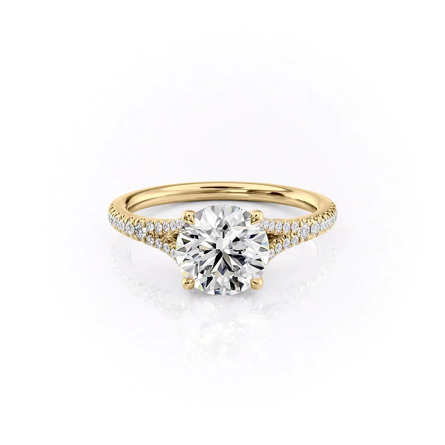 The Jade Set  With A 2 Carat Round 14K Yellow Gold Moissanite