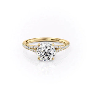 The Jade Set  With A 4.5 Carat Round 18K Yellow Gold Moissanite
