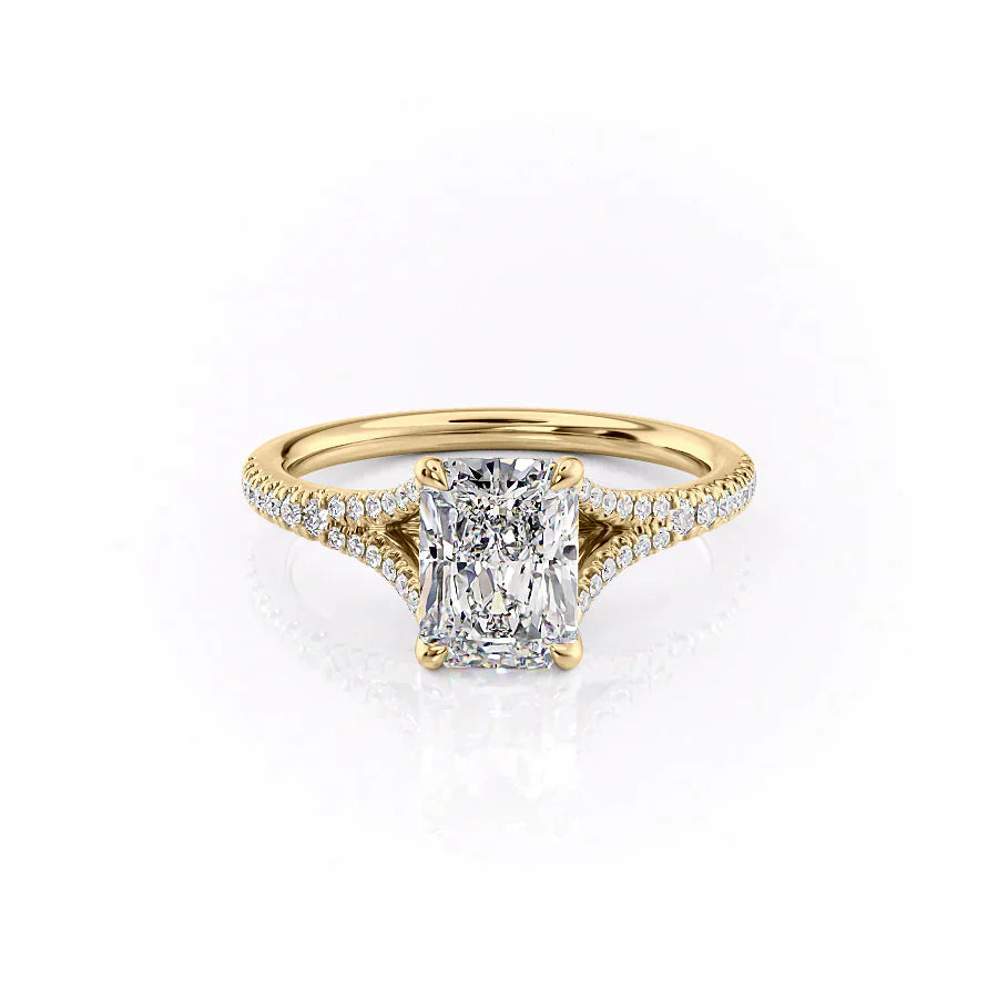 The Jade Set  With A 2.5 Carat Radiant 18K Yellow Gold Moissanite