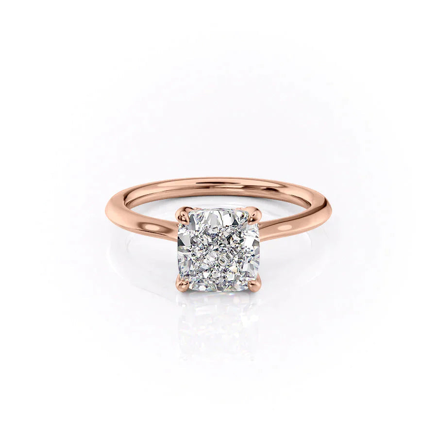 The Solitaire Madison Set  With A 4 Carat Cushion 14K Rose Gold Moissanite