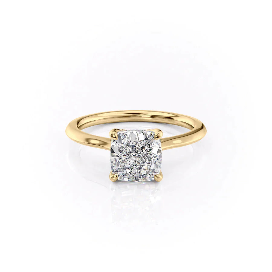 The Solitaire Madison Set  With A 3 Carat Cushion 18K Yellow Gold Moissanite