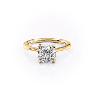 The Solitaire Madison Set  With A 3.5 Carat Cushion 14K Yellow Gold Moissanite