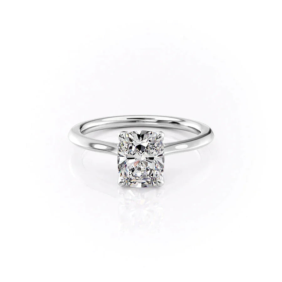 The Solitaire Madison Set  With A 2 Carat E. Cushion 14K White Gold Moissanite