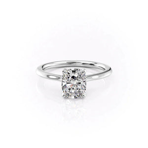 The Solitaire Madison Set  With A 2 Carat E. Cushion 14K White Gold Moissanite
