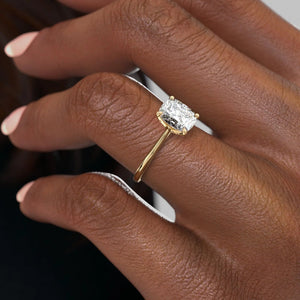 The Solitaire Madison Set  With A 2.5 Carat E. Cushion 14K Yellow Gold Moissanite