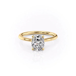 The Solitaire Madison Set  With A 1 Carat E. Cushion 14K Yellow Gold Moissanite