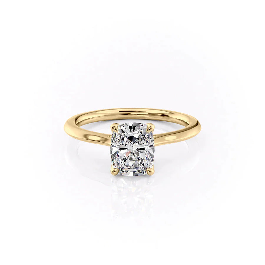 The Solitaire Madison Set  With A 2 Carat E. Cushion 18K Yellow Gold Moissanite