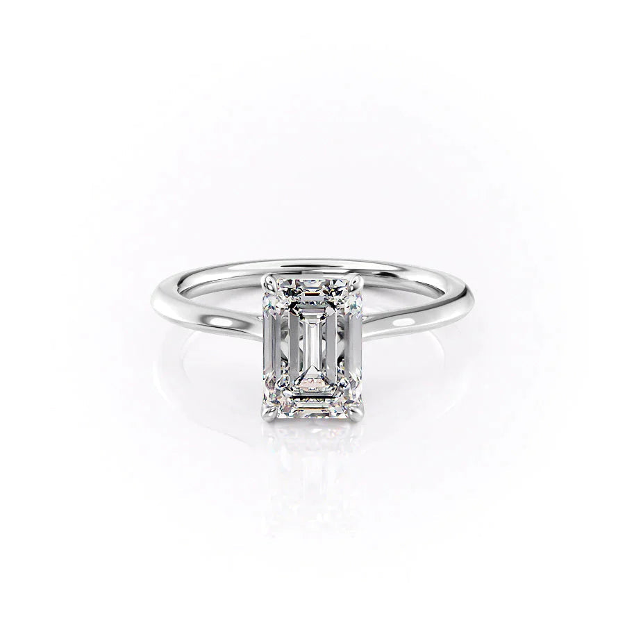 The Solitaire Madison Set  With A 1.5 Carat Emerald 18K White Gold Moissanite