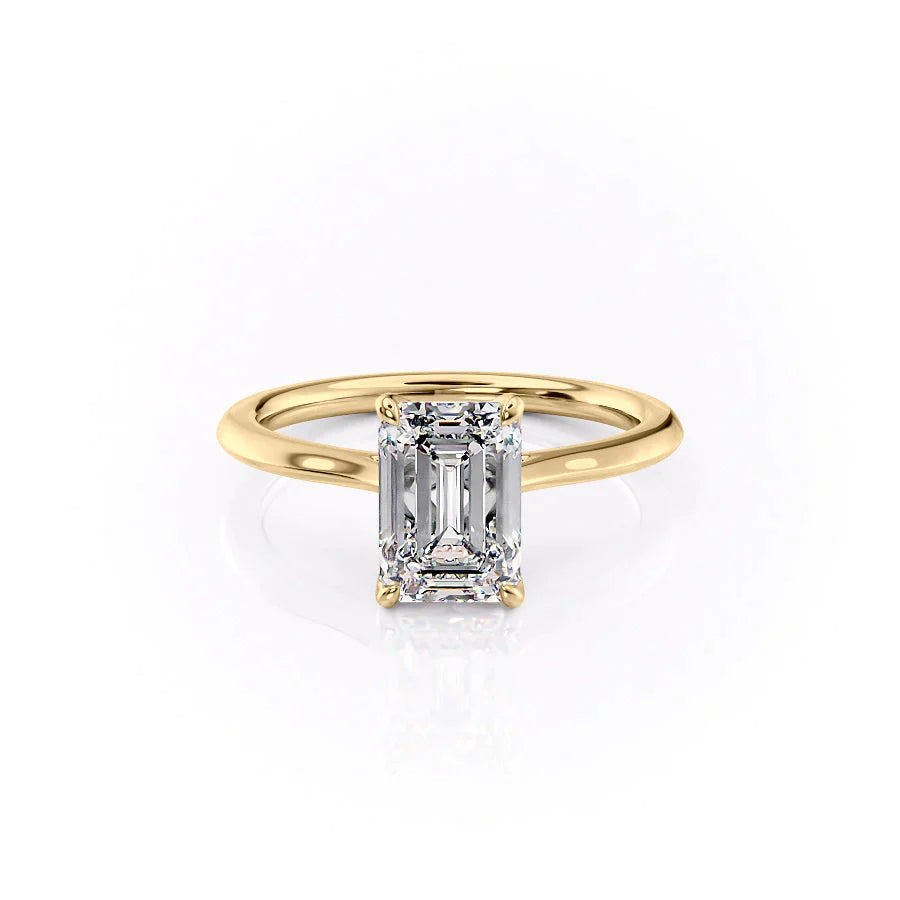 The Solitaire Madison Set  With A 4.5 Carat Emerald 18K Yellow Gold Moissanite