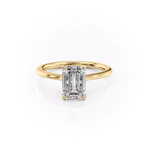 The Solitaire Madison Set  With A 2 Carat Emerald 18K Yellow Gold Moissanite
