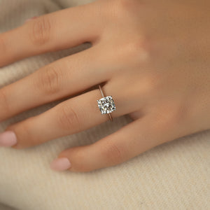 The Solitaire Madison Set  With A 4 Carat Cushion 14K White Gold Moissanite
