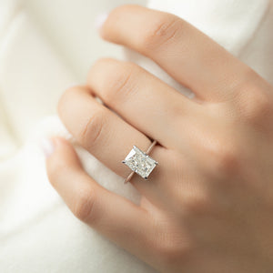 The Solitaire Madison Set  With A 4 Carat Radiant 14K White Gold Moissanite