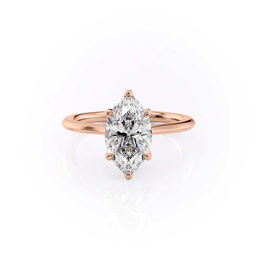 The Solitaire Madison Set  With A 2 Carat Marquise 14K Rose Gold Moissanite