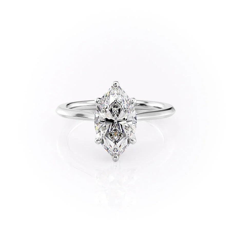 The Solitaire Madison Set  With A 2 Carat Marquise 14K White Gold Moissanite