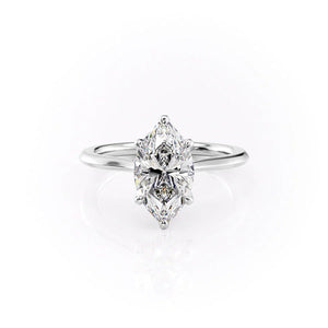 The Solitaire Madison Set  With A 3 Carat Marquise 14K White Gold Moissanite