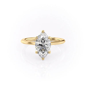 The Solitaire Madison Set  With A 3 Carat Marquise 18K Yellow Gold Moissanite