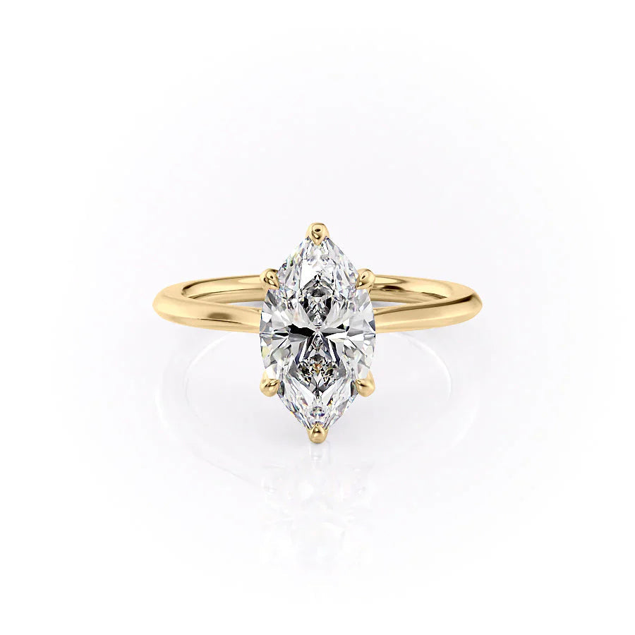The Solitaire Madison Set  With A 4 Carat Marquise 18K Yellow Gold Moissanite