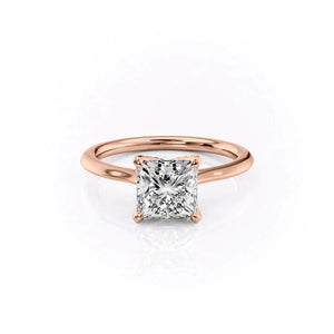 The Solitaire Madison Set  With A 4.5 Carat Princess 14K Rose Gold Moissanite
