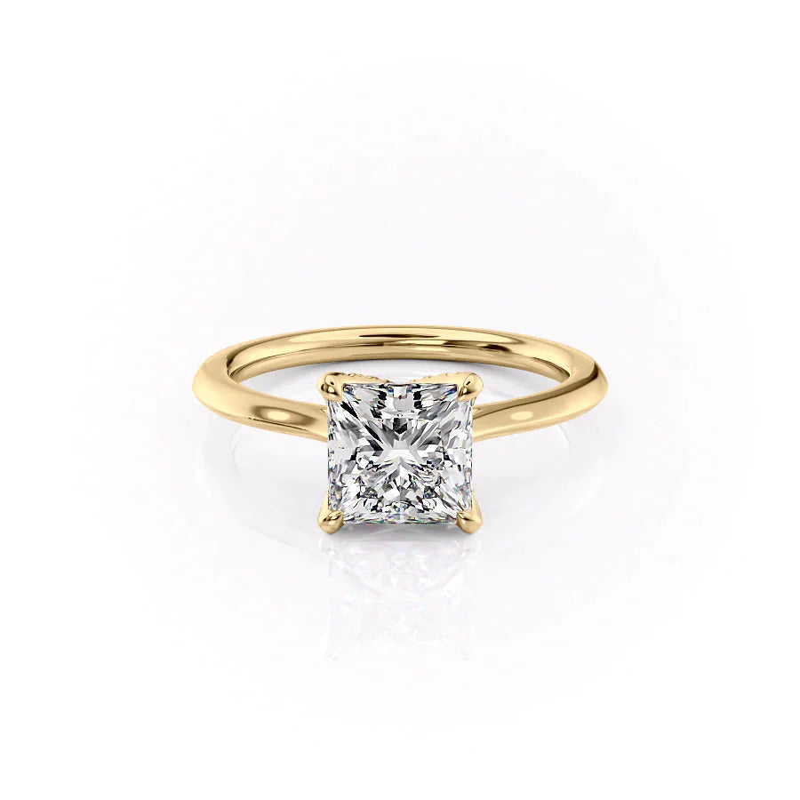 The Solitaire Madison Set  With A 2 Carat Princess 18K Yellow Gold Moissanite