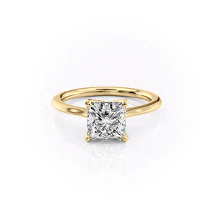 The Solitaire Madison Set  With A 2.5 Carat Princess 14K Yellow Gold Moissanite