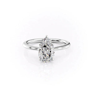 The Solitaire Madison Set  With A 2.5 Carat Pear 14K White Gold Moissanite