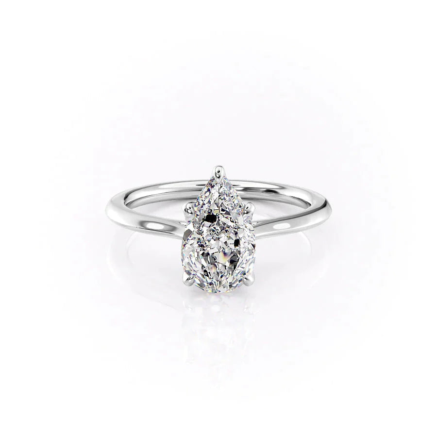 The Solitaire Madison Set  With A 2.5 Carat Pear 18K White Gold Moissanite