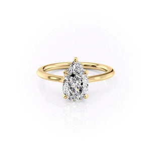 The Solitaire Madison Set  With A 2.5 Carat Pear 18K Yellow Gold Moissanite