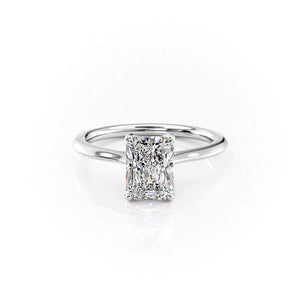 The Solitaire Madison Set  With A 1.5 Carat Radiant 14K White Gold Moissanite