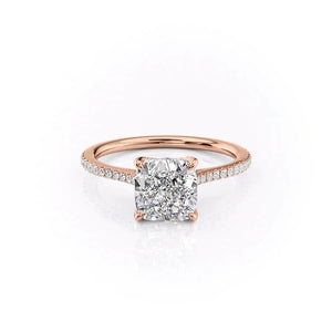 The Pave Madison Set  With A 4 Carat Cushion 14K Rose Gold Moissanite