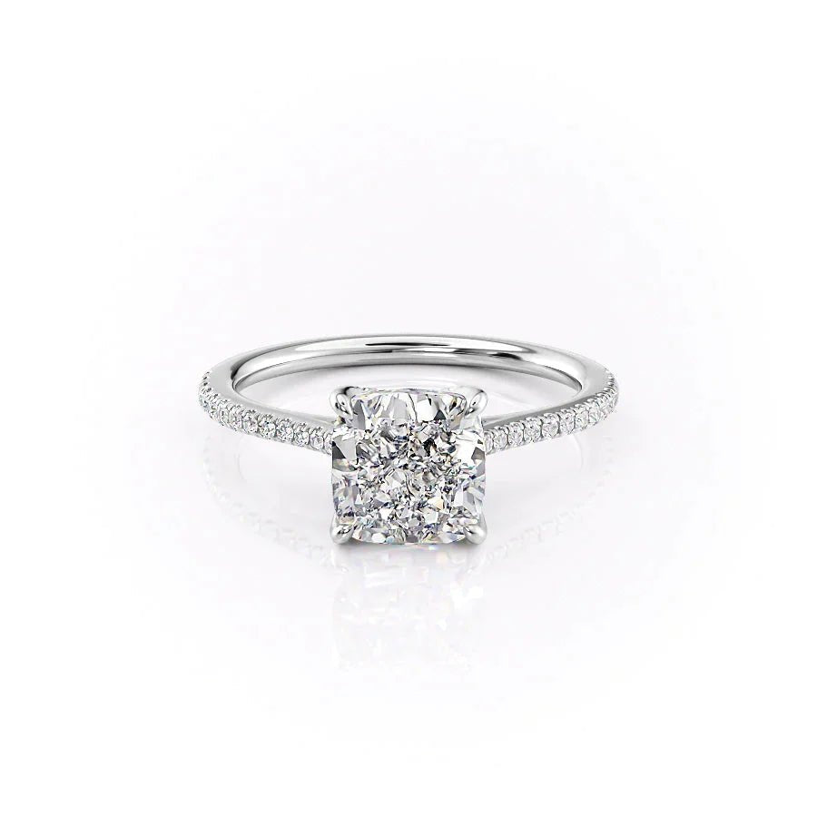 The Pave Madison Set  With A 2.5 Carat Cushion 18K White Gold Moissanite