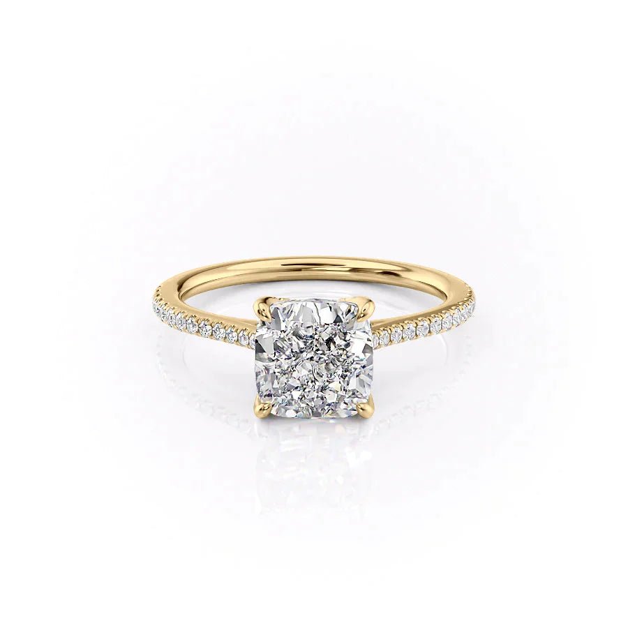 The Pave Madison Set  With A 2 Carat Cushion 18K Yellow Gold Moissanite