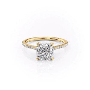The Pave Madison Set  With A 1 Carat Cushion 14K Yellow Gold Moissanite