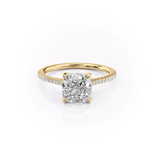 The Pave Madison Set  With A 3 Carat Cushion 14K Yellow Gold Moissanite
