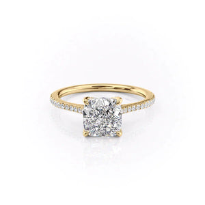The Madison Set With A 2.5 Carat Cushion 18K Yellow Gold Lab Diamond