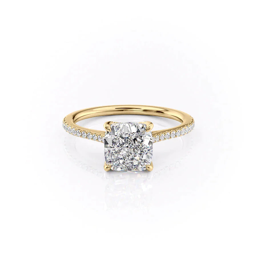 The Pave Madison Set With A 1 Carat Cushion 18K Yellow Gold Lab Diamond