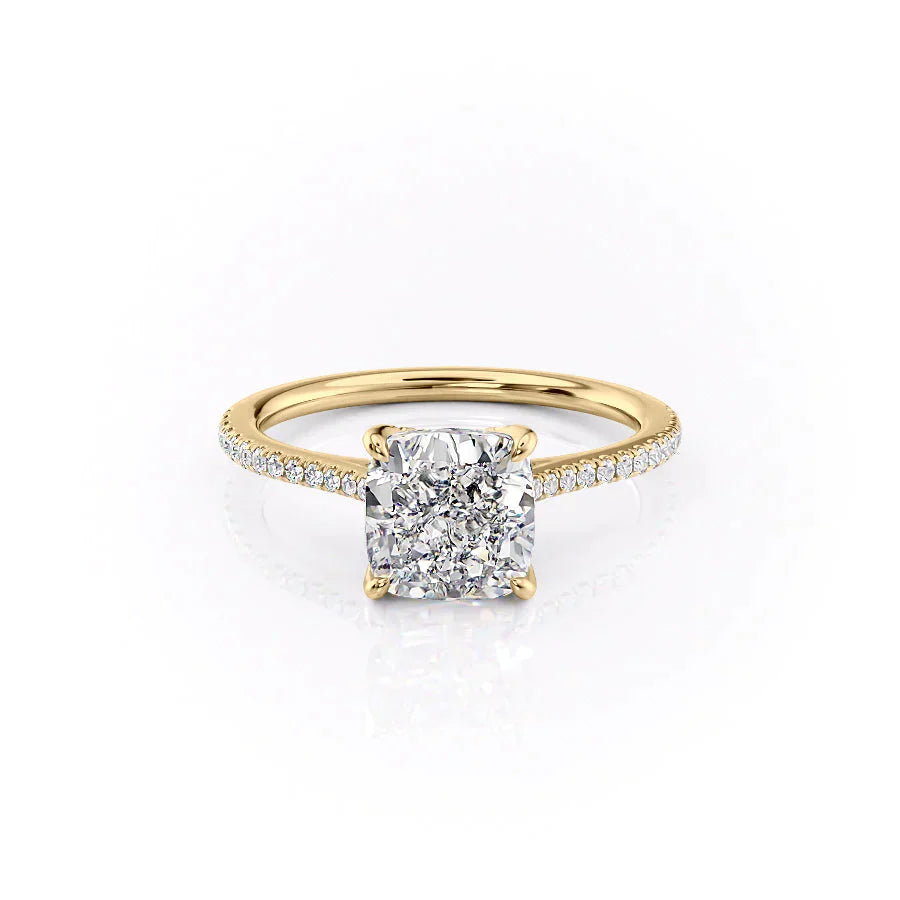 The Madison Set With A 1 Carat Cushion 18K Yellow Gold Lab Diamond