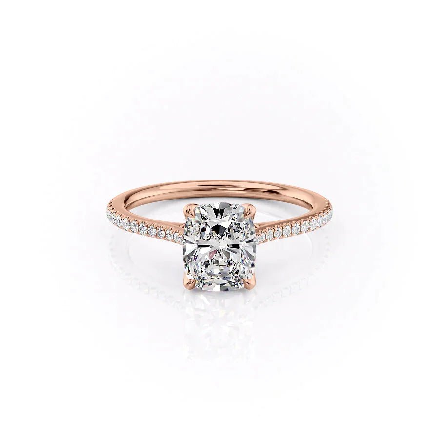 The Pave Madison Set  With A 4.5 Carat E. Cushion 18K Rose Gold Moissanite