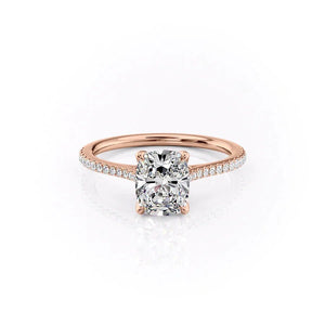 The Pave Madison Set  With A 4.5 Carat E. Cushion 18K Rose Gold Moissanite