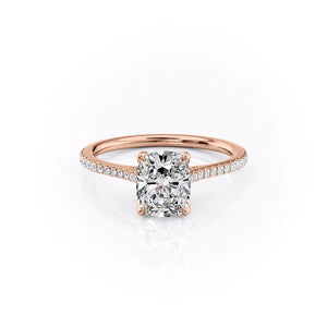 The Pave Madison Set  With A 1 Carat E. Cushion 14K Rose Gold Moissanite
