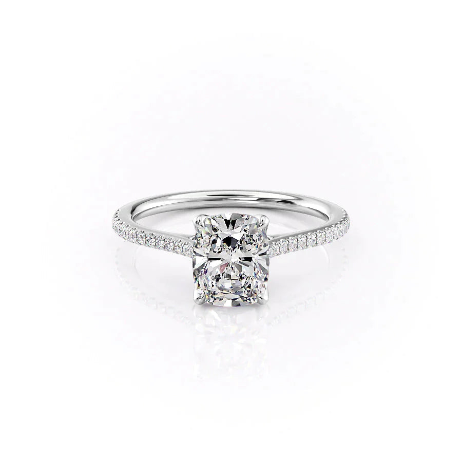 The Pave Madison Set With A 2 Carat E. Cushion 14K White Gold Lab Diamond