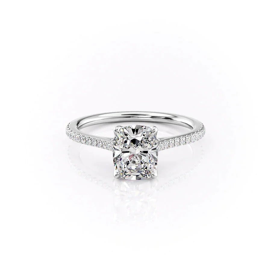 The Pave Madison Set  With A 2.5 Carat E. Cushion 18K White Gold Moissanite